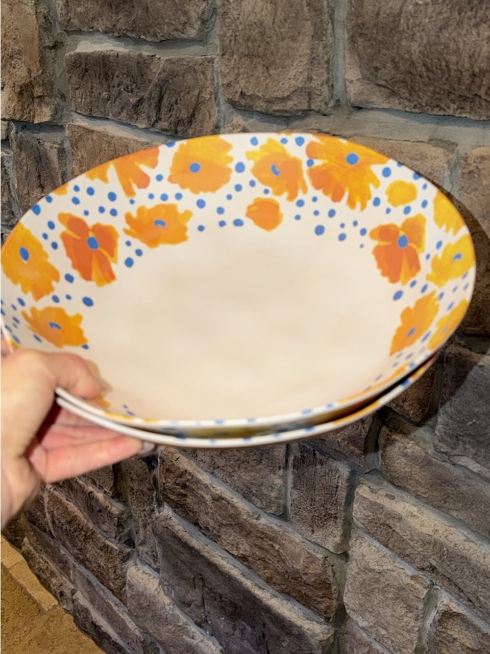 Anthropologie Orange Floral blue polka dot melamine Serving Bowls